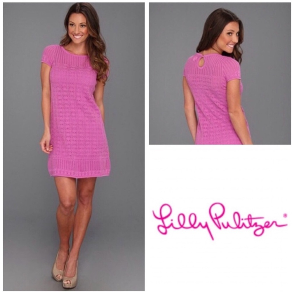 Lilly Pulitzer “Paula” Resort Beach Crochet  Fuchsia Travel Dress/Cover Up SZ M